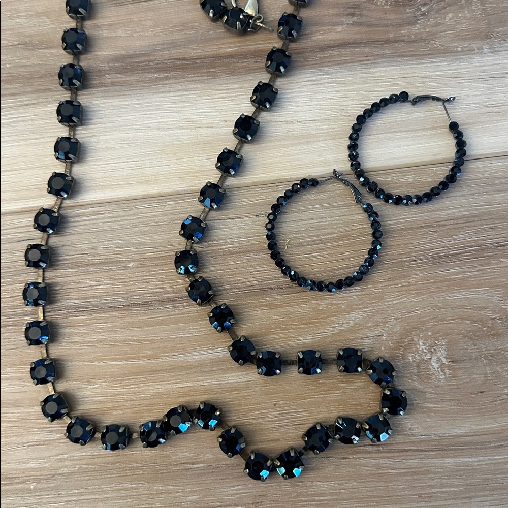 Vintage Chicos Long Faceted Rhinestone Necklace with Earrings